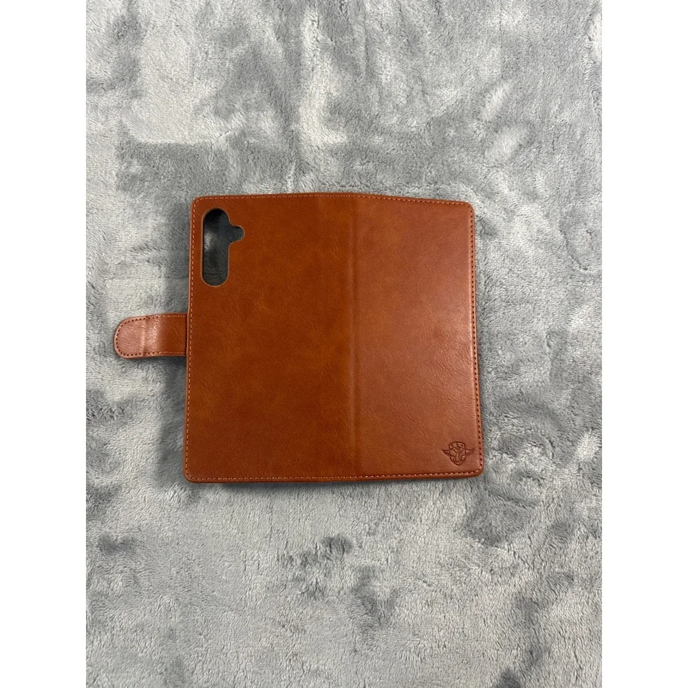 Suanduck Brown Faux Leather Wallet Folio Phone Case with Card Slots Magnetic Tab